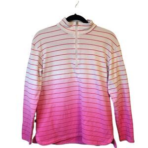 T By Talbots White & Pink Ombre Stripe Quarter Zip Sweatshirt Size M